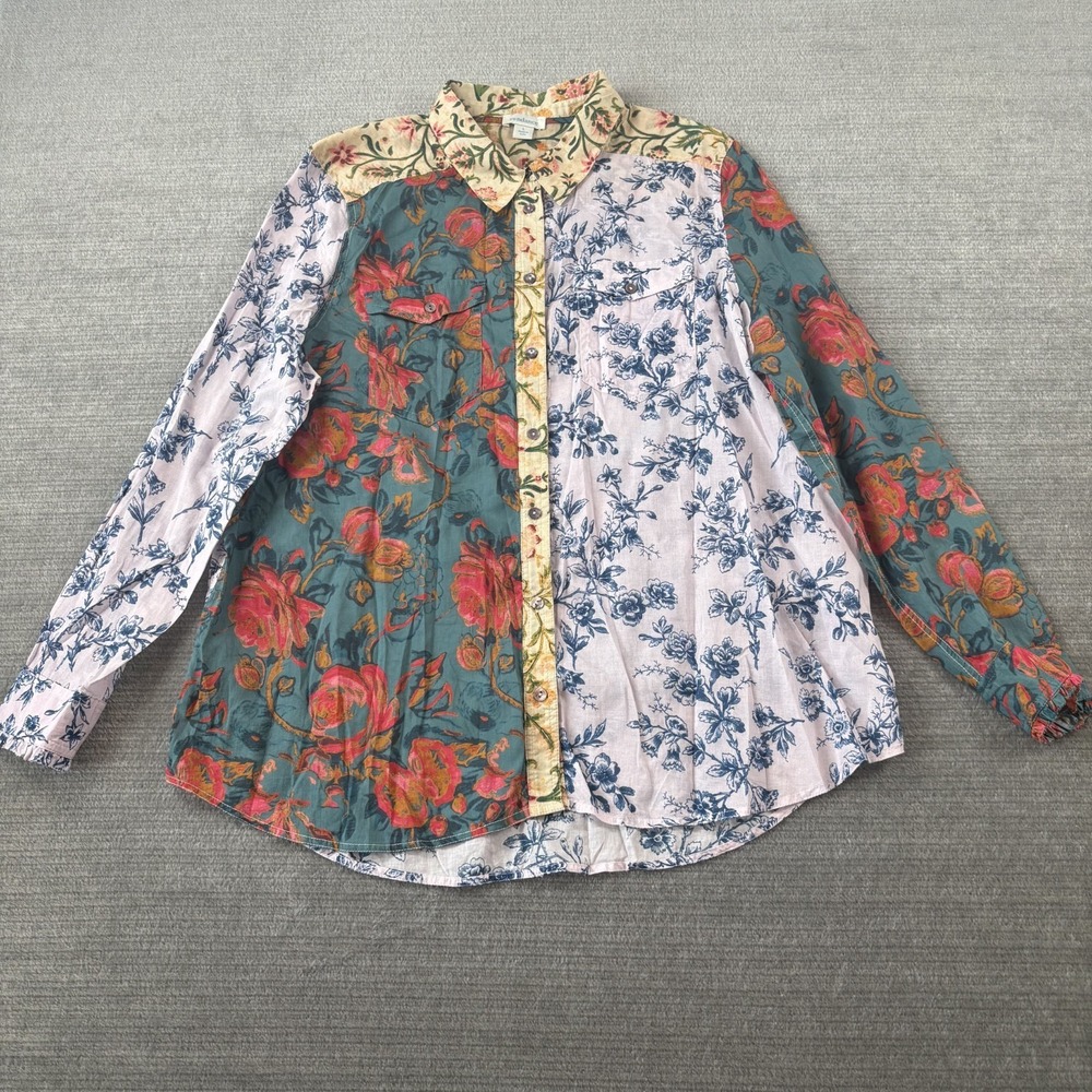 Sundance Top Women L Floral Patchwork Button Up Shirt Boho Cottagecore Cotton